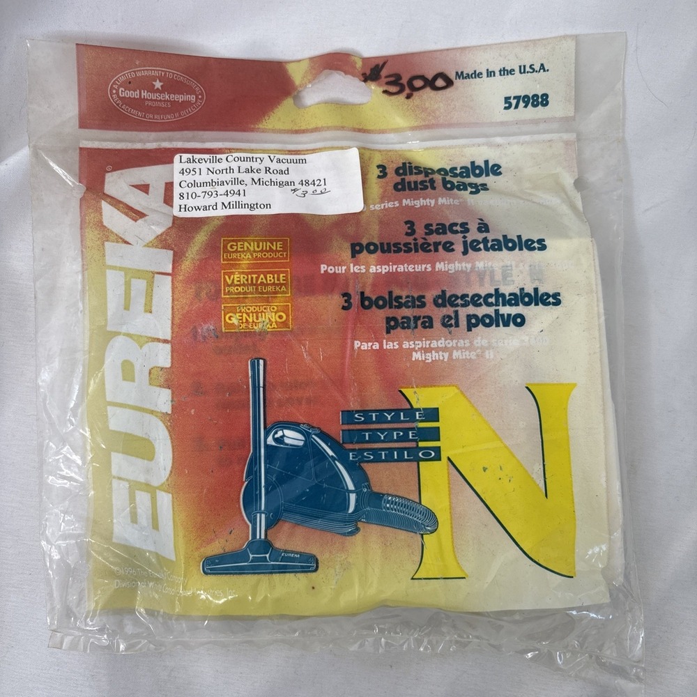 EUREKA‎ Style N Vacuum Bags 57988 3 Bags NEW